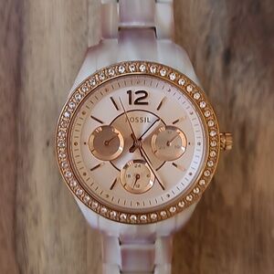 Fossil Women's Rose Gold Resin Crystal-Trim Watch